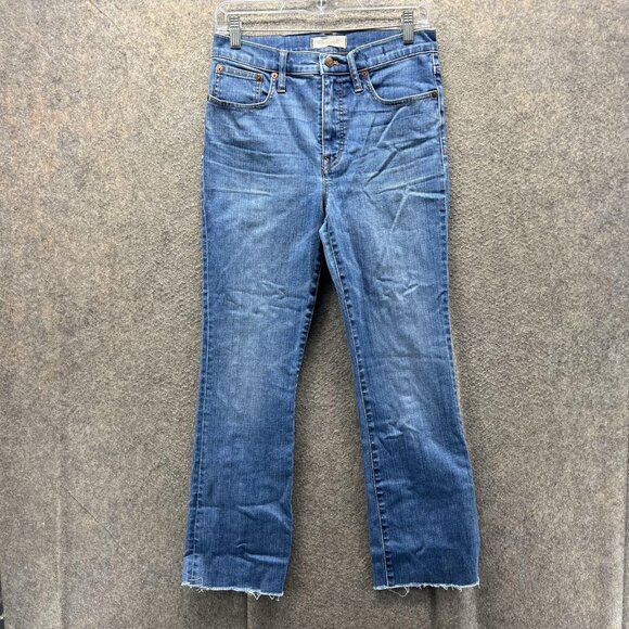 Madewell Cali Demi Boot Jeans Womens 28 Blue Raw Hem Cropped Stretch Denim - Picture 1 of 10